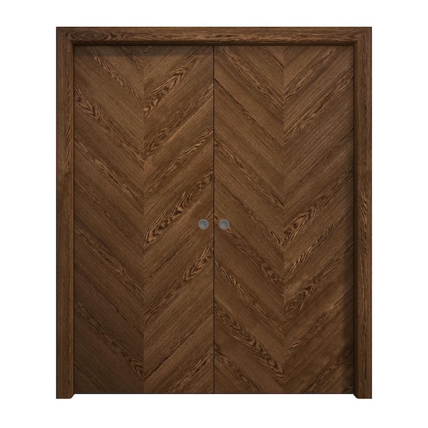 Sartodoors 84 in. x 96 in. Cognac Oak Solid Wood Double Pocket Doors With Hardware