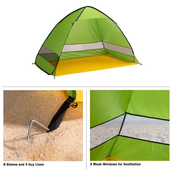 Wakeman Outdoors Pop Up Beach Tent with UV Protection and Ventilation  Windows Water and Wind Resistant Sun Shelter by Wakeman, Green 75-CMP1107 -  The Home Depot