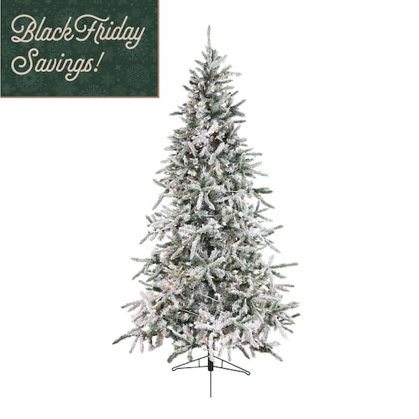 6.5 ft. Pre-Lit Flocked Slim Mountain Pine Artificial Christmas Tree with Warm LED Lights