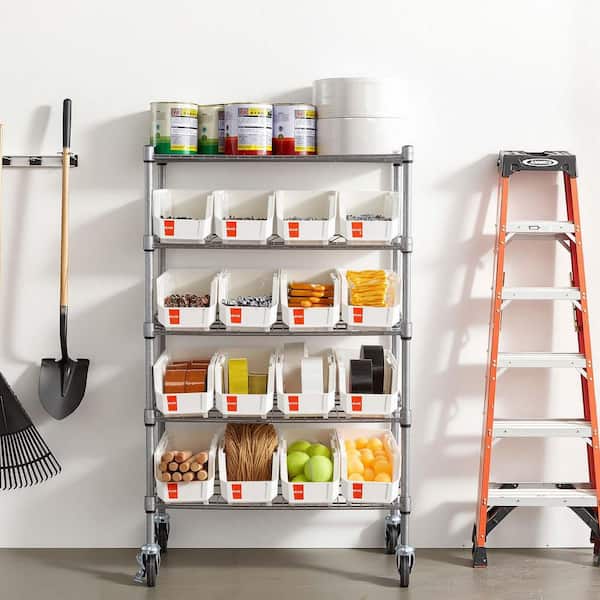 5-Tier Rolling Bin Storage Rack, 16 Bins, Bin Rack Storage Steel Wire Shelving System with Wheels for Garage, 575 lbs.