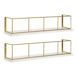 Benbrook 18 in. x 4 in. x 4 in. White/Gold Decorative Wall Shelf (Set of 2)