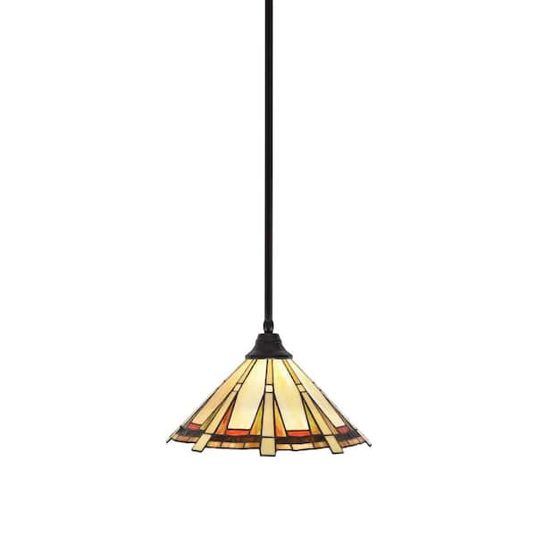 Unbranded Sparta 100-Watt 1-Light Espresso Stem Pendant Light with Zion Art Glass and Light Bulb Not Included