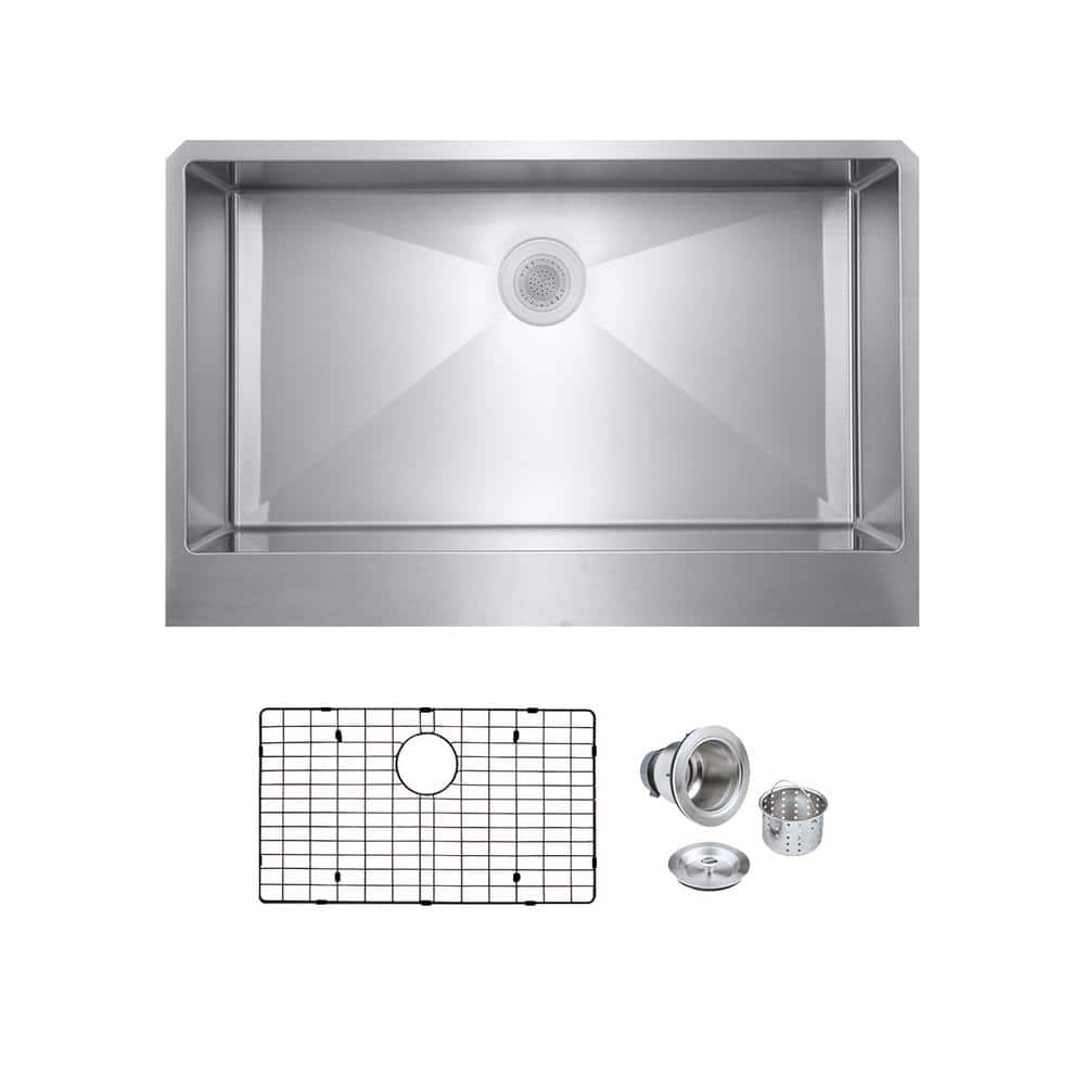 Bryn Stainless Steel 16- Gauge 36 in. Single Bowl Farmhouse Apron Kitchen Sink with Bottom Grid, Drain -  PELHAM & WHITE, PWS260