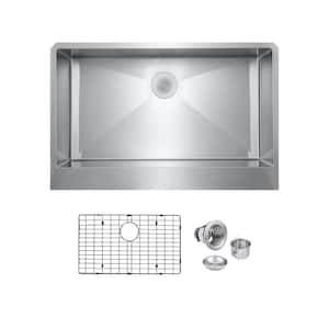Bryn Stainless Steel 16- Gauge 36 in. Single Bowl Farmhouse Apron Kitchen Sink with Bottom Grid, Drain