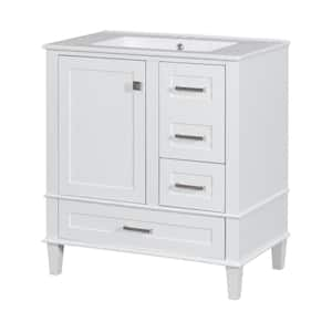 30 in. W x 18.3 in. D x 34 in. H Single Sink Freestanding Bath Vanity in White with White Ceramic Top