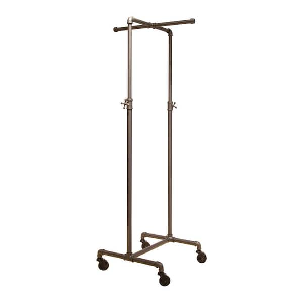 Econoco Pipeline Adjustable Gray Metal Rolling Clothes Rack 21 in. W x 72 in. H with One Crossbar