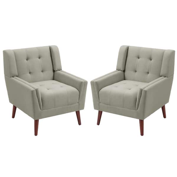 Uixe Beige, Gray Linen Upholstered Armchair with Wood Frame (Set of 2)