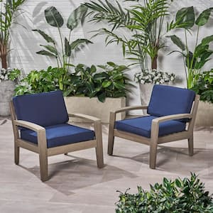 Grenada Grey Removable Cushions Wood Outdoor Club Chairs with Sunbrella Navy Blue Cushions (2-Pack)