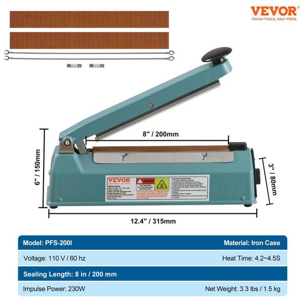 VEVOR Impulse Sealer 8 in. Manual Food Vacuum Sealer Machine with