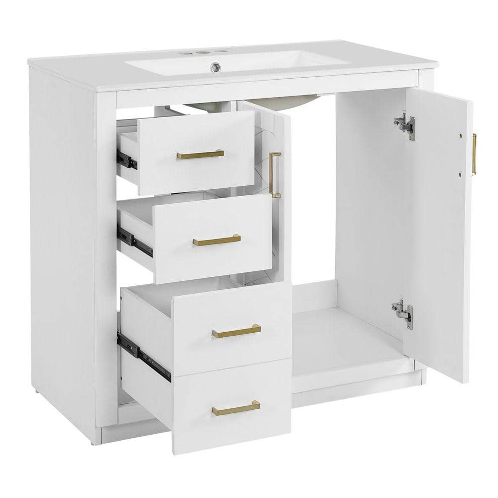 36 in. W x 18.3 in. D x 33.7 in. H Bathroom White Linen Cabinet