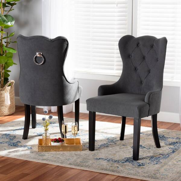 Baxton Studio Fabre Grey and Dark Brown Dining Chair Set of 2