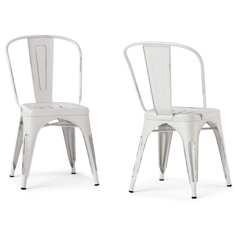 Distressed White Metal Upholstered High Slat Side Chair