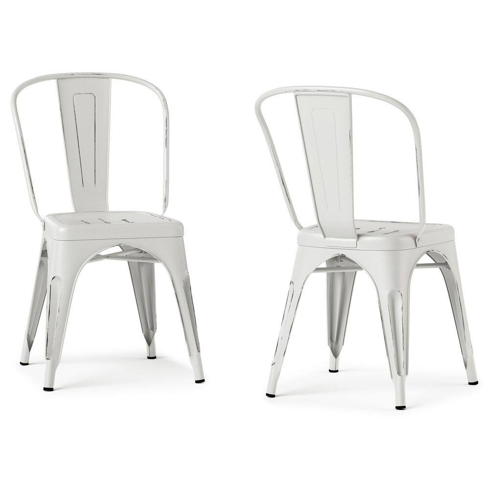 Distressed White Metal Upholstered High Slat Side Chair