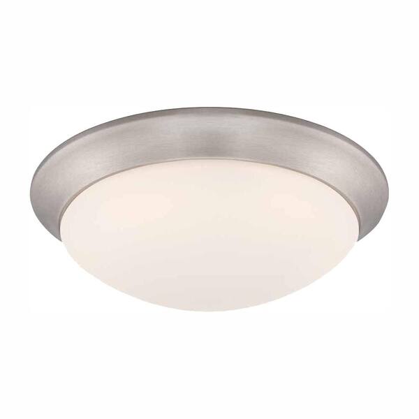 Commercial Electric 11 in. 120-Watt Equivalent Brushed Nickel 2700K CCT LED Ceiling Light Flush Mount with Frosted White Glass Shade