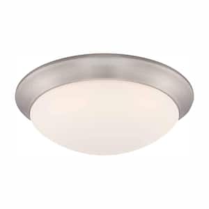 Stetson 11 in. 1-Light Brushed Nickel Integrated LED Selectable CCT Flush Mount with Frosted White Glass Diffuser