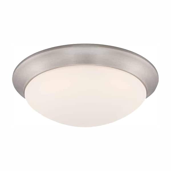 Hampton Bay Stetson 11 in. 1-Light Brushed Nickel Integrated LED Selectable CCT Flush Mount with Frosted White Glass Diffuser