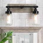 LNC 2-Light Modern Farmhouse Black Bath Vanity Light With Faux Wood ...