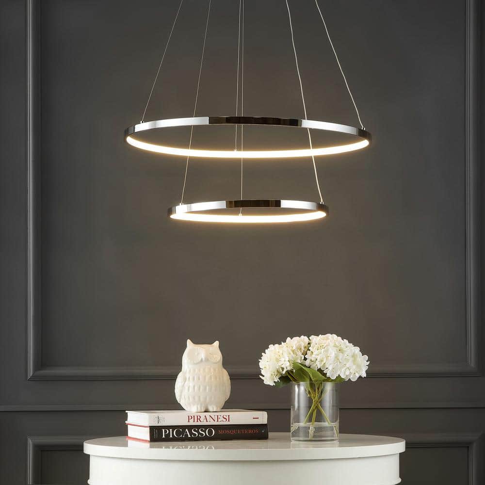 Brice Minimalistic Chrome Double Hoop LED Pendant