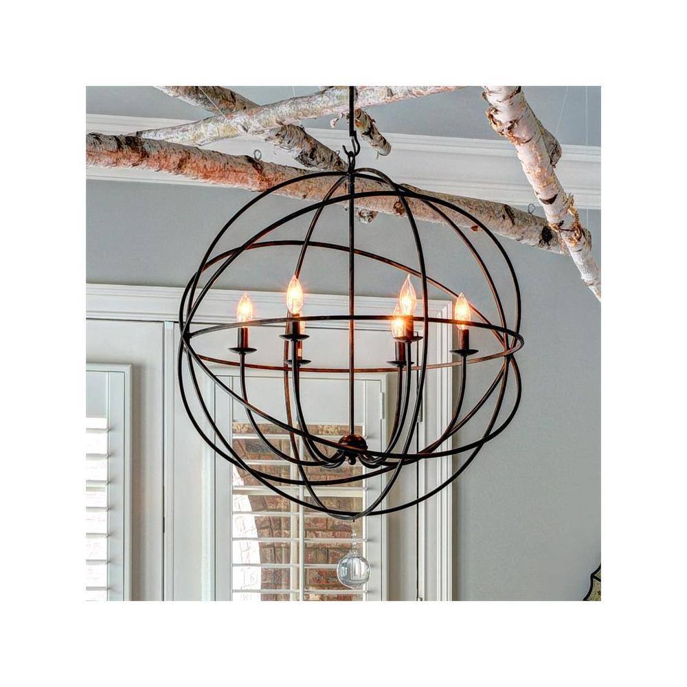 English Bronze 6-Light Chandelier with Clear Glass Drops