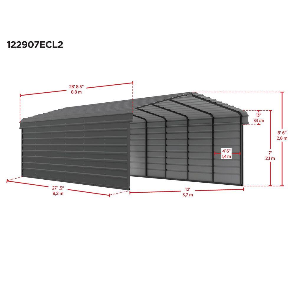 Eggshell Steel Carport Kit with Black Frame, 12' x 29'