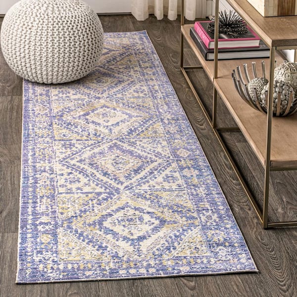 JONATHAN Y Darija Ornate Geometric Medallion Blue 2 ft. x 8 ft. Runner Rug