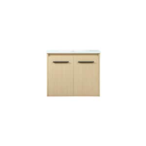 Simply Living 24 in. W x 18 in. D x 19.7 in. H Bath Vanity in Maple with Ivory White Engineered Marble Top