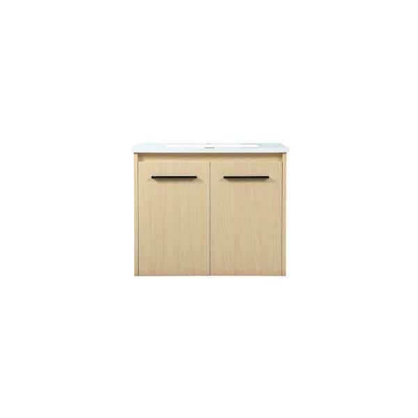 Unbranded Simply Living 24 in. W x 18 in. D x 19.7 in. H Bath Vanity in Maple with Ivory White Engineered Marble Top