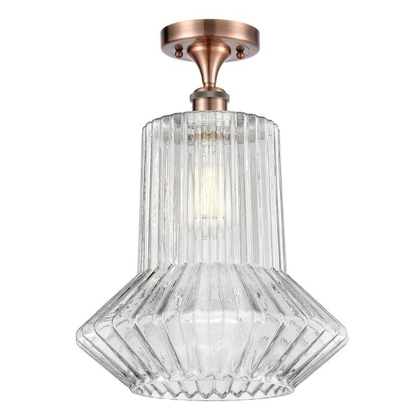 Innovations Springwater 12 in. 1-Light Antique Copper Industrial Semi-Flush Mount with Clear Glass Shade