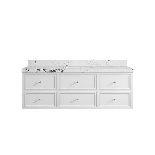 Willow Collections Roswell Floating 60 in. W x 22 in. D x 36 in. H Single Sink Bath Vanity in White with 2 in. Viola Night qt. Top