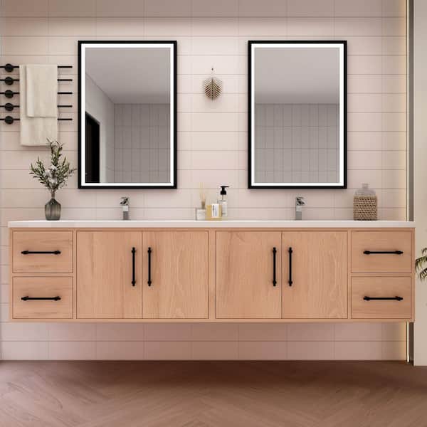 BV Better Vanity Victoria 84 in. W x 20 in. D x 22 in. H Double Sink Floating Bath Vanity in Red Oak with White Acrylic Top