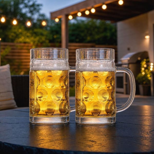 Numhew 2-Pack Freezer Beer Mugs, 20 oz. Large Heavy Glass Mugs