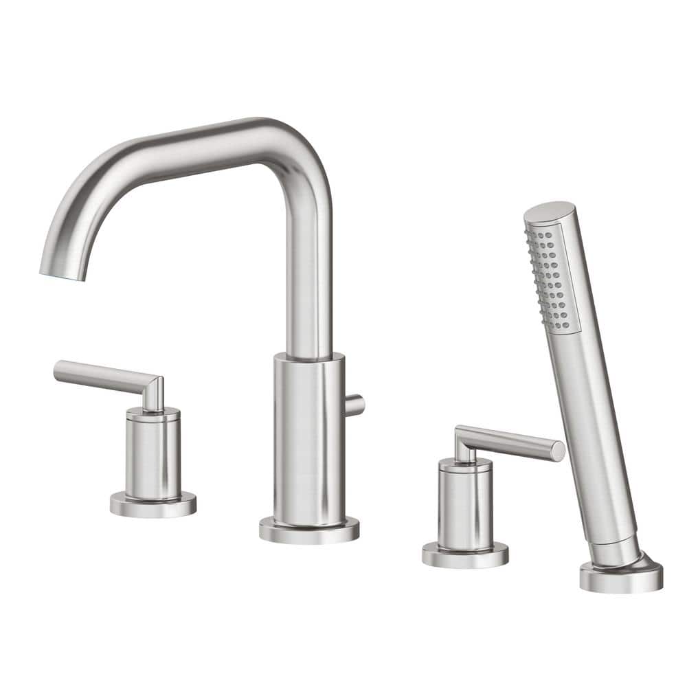 Brushed Nickel Double Handle Roman Tub Faucet with Hand Shower