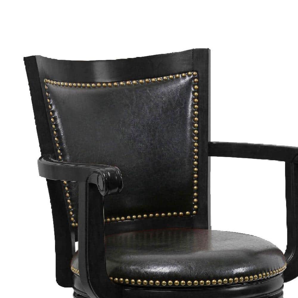 Hugo 29" Adjustable Swivel Barstool with Wood Arms in Black Leather
