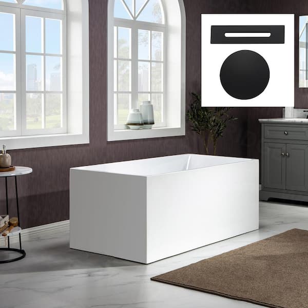 WOODBRIDGE Howell 67 in. Acrylic FlatBottom Rectange Bathtub with Matte Black Overflow and Drain Included in White