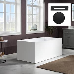 Iron 67 in. Acrylic FlatBottom Rectange Bathtub with Matte Black Overflow and Drain Included in White