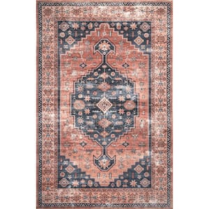 Medallion Bordered Machine Washable Rust 3 ft. x 5 ft. Accent Rug Area Rug