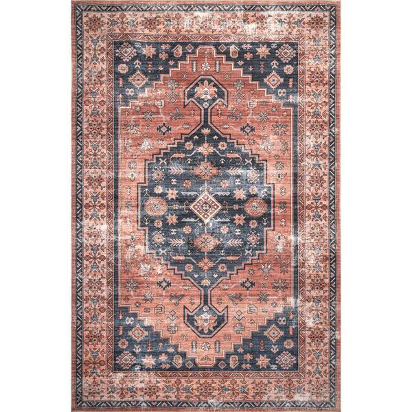nuLOOM Medallion Bordered Machine Washable Rust 3 ft. x 5 ft. Doormat Accent Rug Area Rug