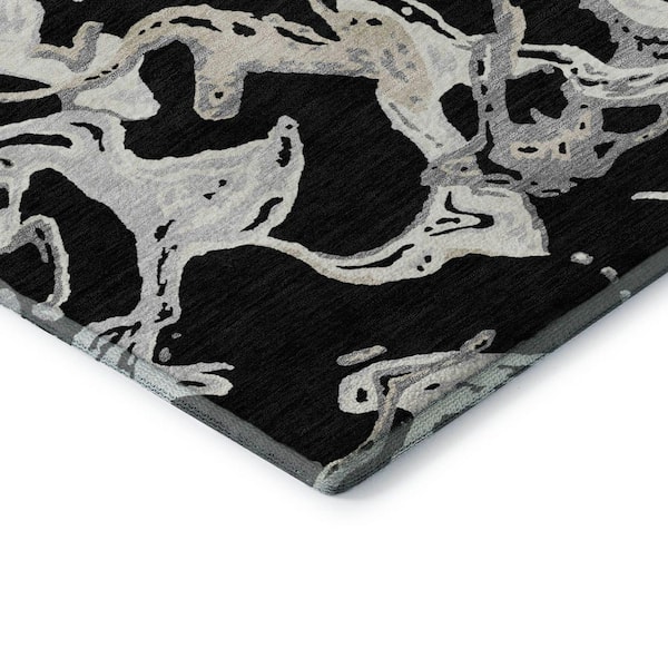 Mayfield Premium Machine Washable Abstract AMF1035 Black 3 ft. x 4 ft. Area Rug