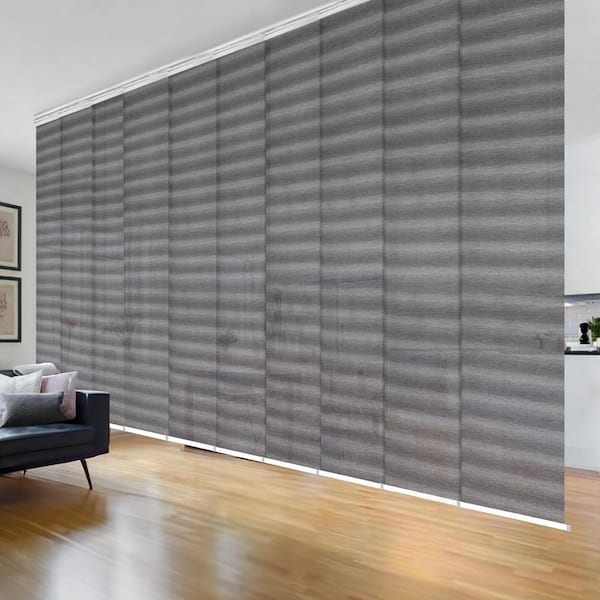EMOH Shadow Stripe 120 in. - 218 in. W x 116 in. L Adjustable 10-Panel White Double Rail Panel Track with 23.5 in. Slates