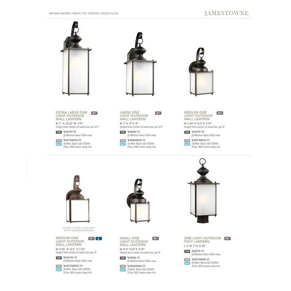 Generation Lighting - Jamestowne 1-Light Antique Bronze Outdoor 17 in. Traditional Wall Lantern Sconce