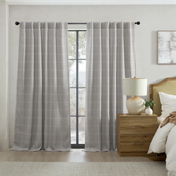 Sawyer Gray Polyester Windowpane Plaid 52 in. W x 108 in. L Rod Pocket/Back Tab Indoor Blackout Curtain (Single Panel)