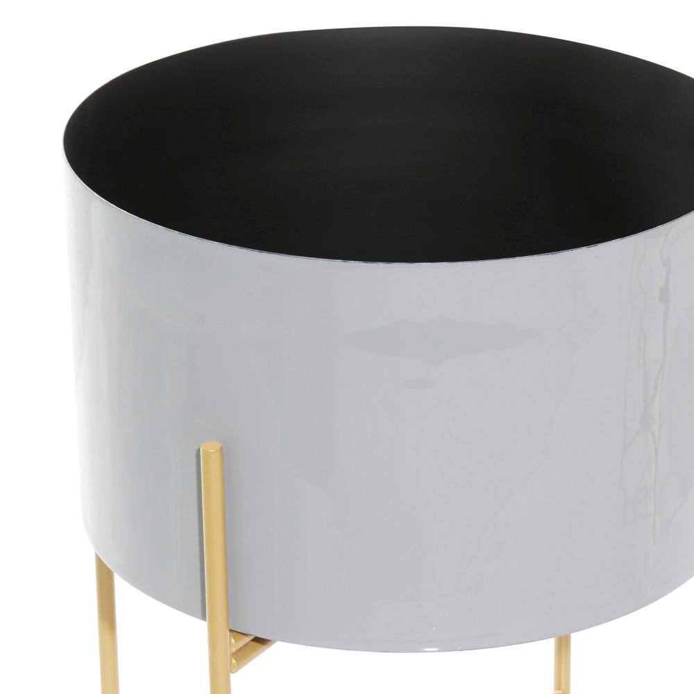 Gray Metal Indoor Outdoor Planters with Gold Stands, Set of 2