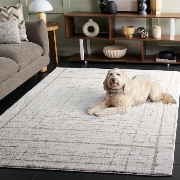 SAFAVIEH Northport 7 ft. x 7 ft. Ivory/Gray Geometric Distressed