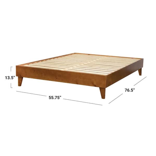 Eluxury Wooden Full Almond Platform Bed, Solid Wood Bed Frame Full