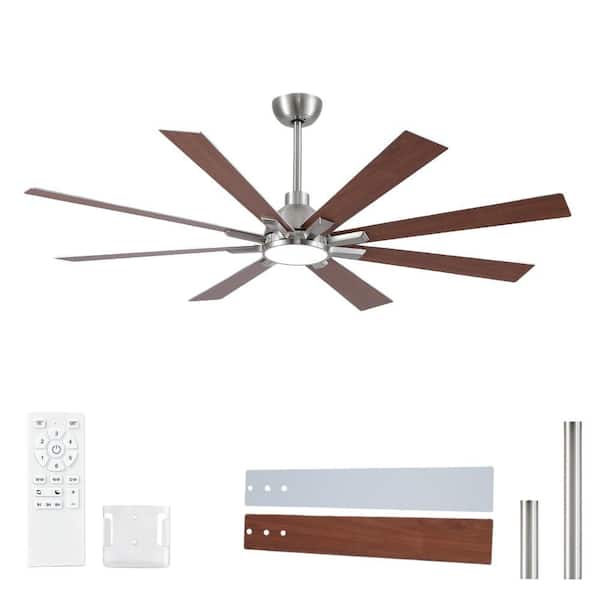 Cryrise 62 in. Indoor Brushed Nickel Standard Ceiling Fan with Integrated LED, 3 Color Temperatures and Remote Control