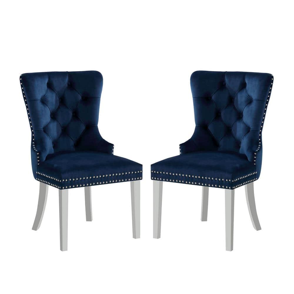 Furniture of America Kerrydale Navy Flannelette Tufted Dining Chair (Set of 2), Blue -  IDF-AC261NV