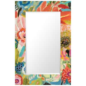 Secret Garden Floral Rectangular Beveled Mirror on Free Floating Reverse Printed Tempered Art Glass, 48 in. x 32 in.