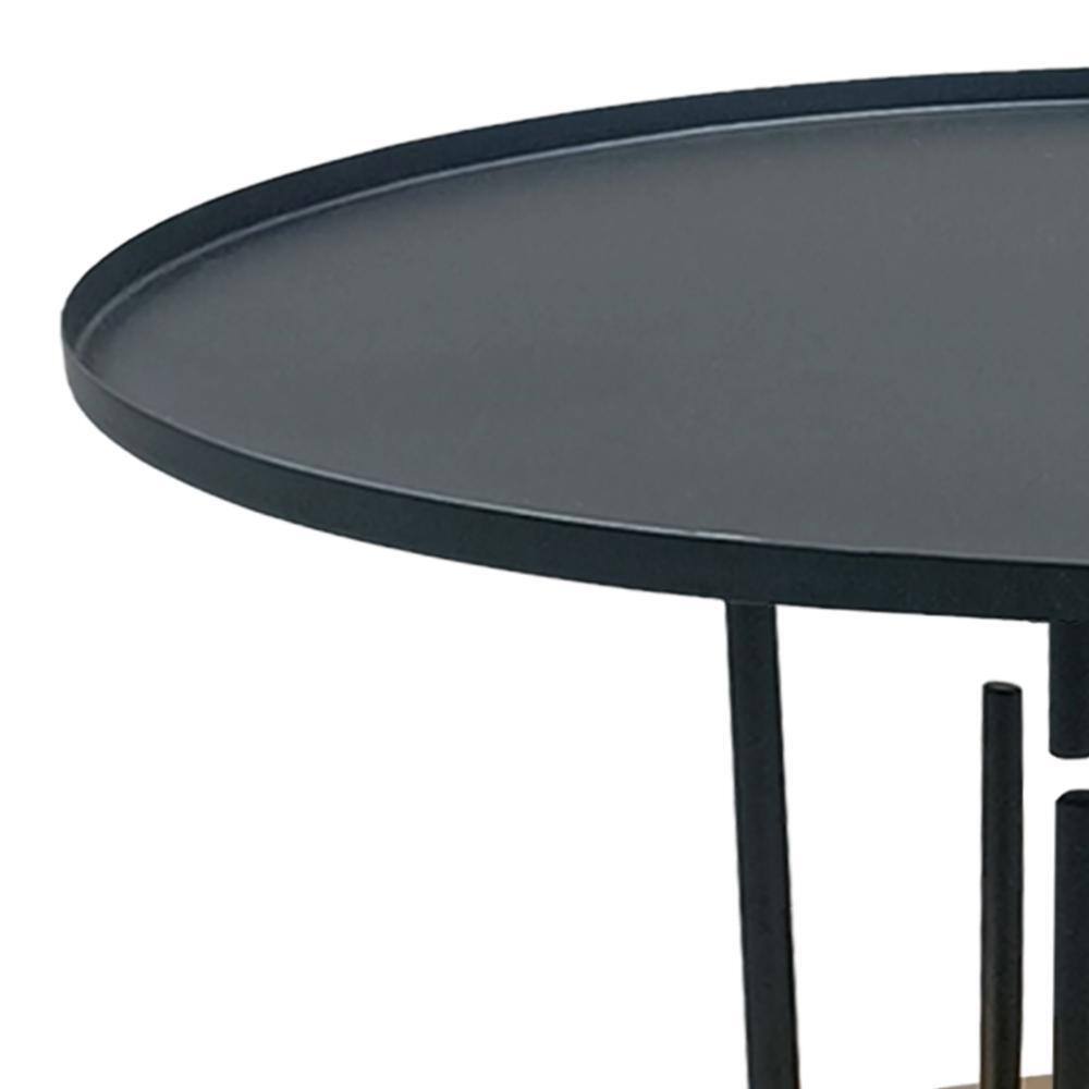 31" Round Matte Black and Brass Metal Coffee Table