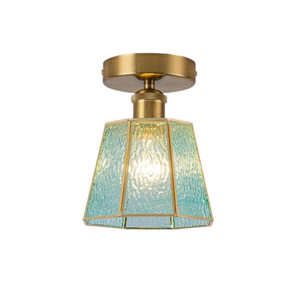 6.7 in. 1-Light Modern Coastal Brass Polygonal Semi Flush Mount with Stained Water Ripple Glass Shade price history on PriceWatchPro