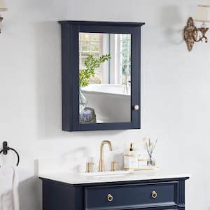 24 in. W x 30 in. H Medium Rectangular Navy Blue Solid Wood Frame Surface Mount Soft Close Medicine Cabinet with Mirror
